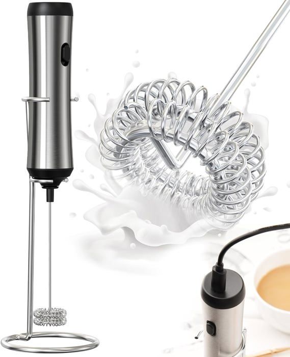 Mousseur à Lait Électrique Rechargeable - 19 000 Tr/min, Acier Inox, 15-20s Pour Latte Cappuccino | Noir