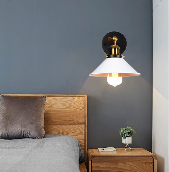 SNOGOLD Applique Murale Intérieur Industriel Vintage - E27 Lampe Murale Forme de Parapluie Ø26cm en Métal Blanc - pour Salon