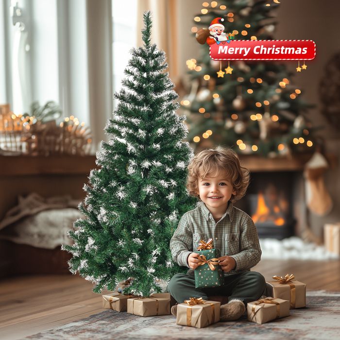 Sapin De Noël Artificiel Enneigé 120 Cm - Montage Automatique, 340 Branches, Support Métal, PVC