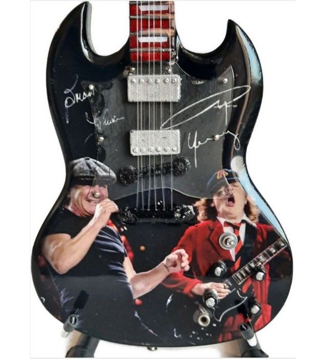 Guitare miniature de collection noire - Gibson - Modèle Gibson SG - Non jouable - 25 cm - Livrée montée - Support inclus