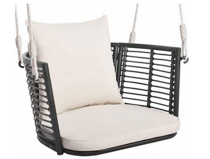 COSTWAY Fauteuil Chaise Suspendu de Jardin 1 Place Dossier en Rotin Tissé 2 Cordes de Suspension Coussins de Siège Blanc