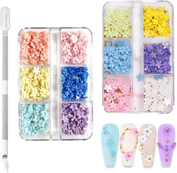 OTKARXUS Lot De 8 Pots De Fleurs Séchées 3D Pour Nail Art, Fleurs Séchées, Colorées, Naturelles, Véritables Fleurs Séchées, Fournitures Pour Décoration D'ongles, Loisirs Créatifs