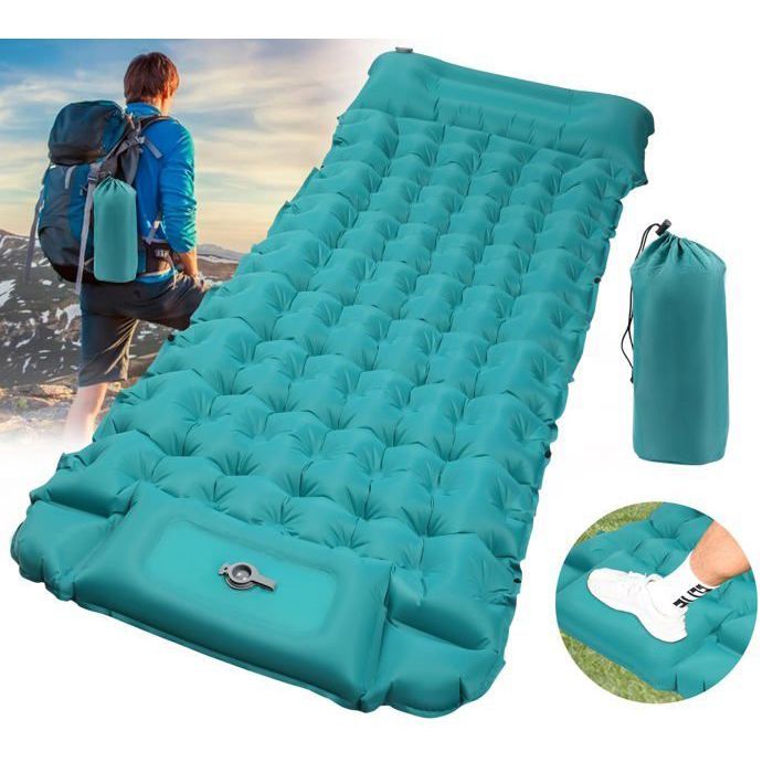 Matelas de Camping Autogonflant avec Pompe à Pied & Oreiller Matelas Randonnée Ultraléger Matelas Gonflable Camp MATELAS DE CAMPING