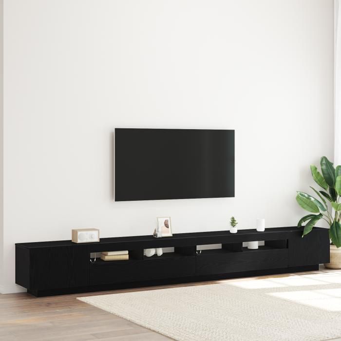 Meuble TV avec des lumières LED en chêne noir 300x35x40 cm en bois aggloméré