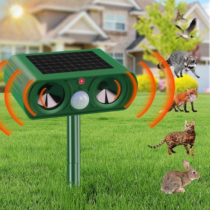 Répulsif Chat Extérieur Ultrason Solaire - Repousse Chiens, Chats, Renards Et Animaux Avec Capteur Mouvement