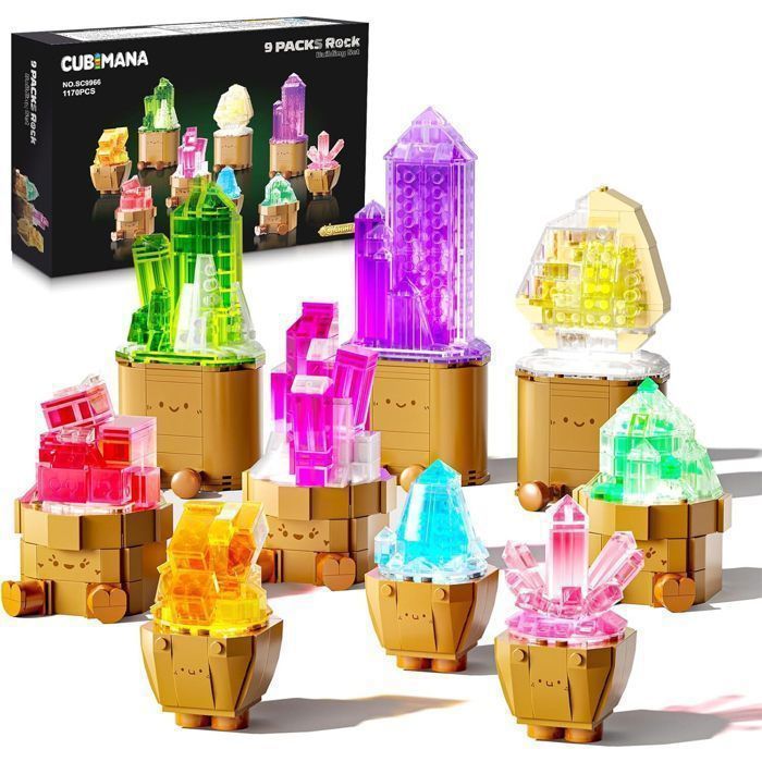 CUBIMANA Collection Botanique 9 Minéraux LED 1170 Pièces - Kit de Construction Cristaux et Bonsaïs Déco Maison Cadeau 12+