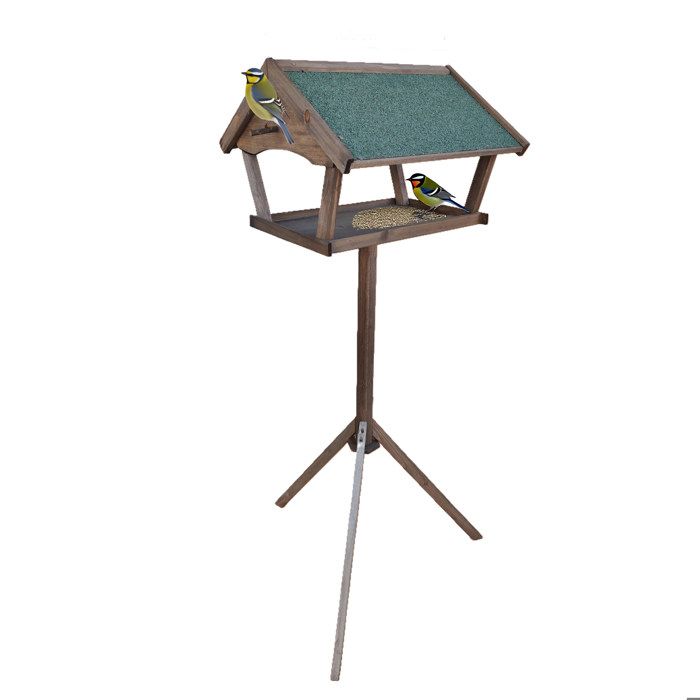Comparer les prix de Relaxdays Mangeoire pour oiseaux sur pied 137 cm toit imperméable jardin et balcon bois de sapin marron