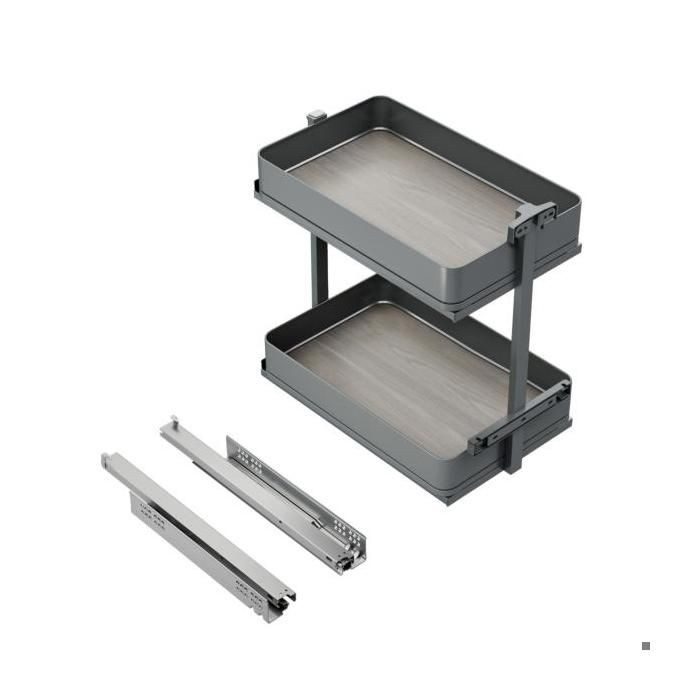 -Emuca Chariot extractible Harmony avec fermeture à amortie Module largeur 300mm hauteur 700mm Acier et Bois Gris anthracite