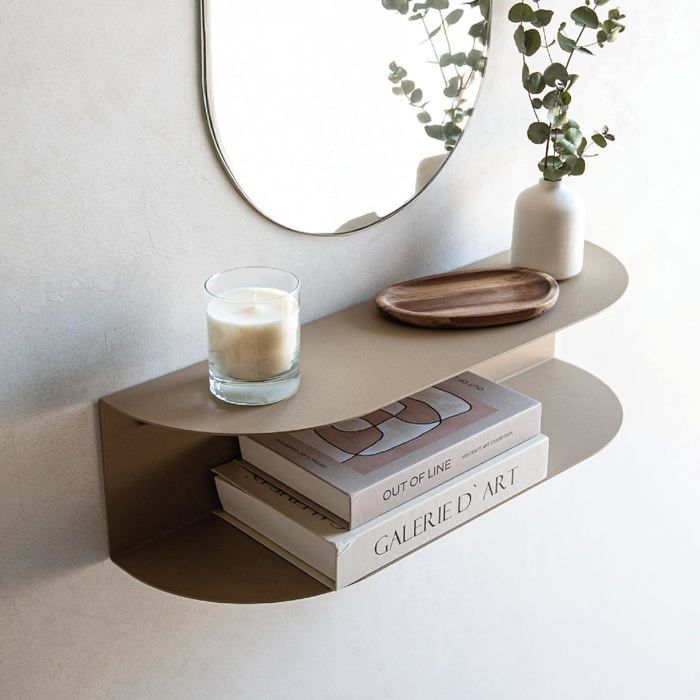 Console dentrée MILUKA Ovva 60 cm en métal Sable  Étagère Murale Design 2 Niveaux