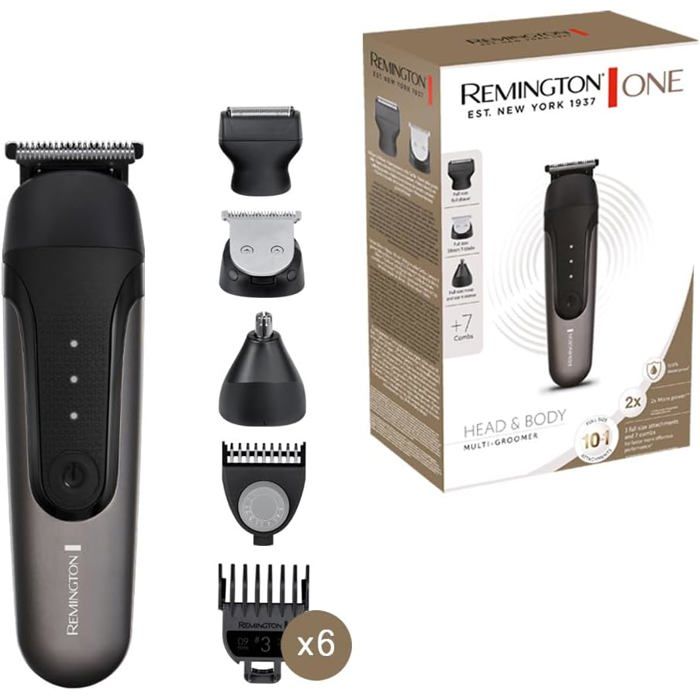 Remington ONE Tondeuse électrique [Multifonction 10 en 1] Visage & corps 3 têtes interchangeables: cheveux barbe corpsnezoreilles 7 sabots 1 5 15mm étanche lithium charge rapide USB PG760 - vue 2