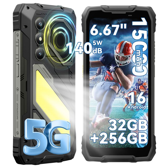 5G Smartphone Robuste Oscal PILOT 5 Telephone Portable IncassableHaut-parleur 140dB Android 1632Go+256Go/2To15000mAh6.67Noir