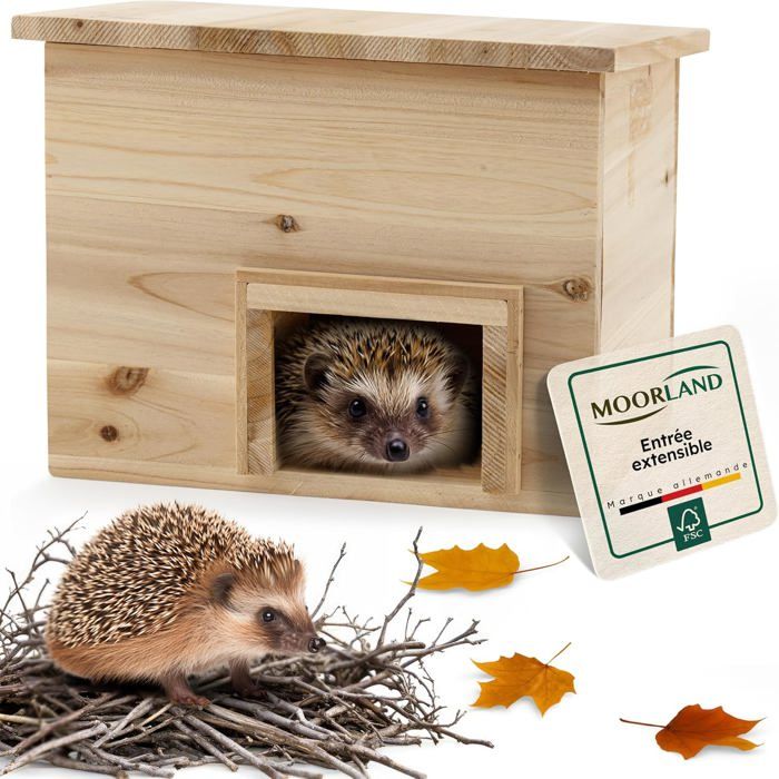Meilleurs prix pour Moorland Abris pour Hérissons en Bois FSC 20×20 cm – Maison Herisson Extérieur Compact & Prêt à l’emploi – Modèle IH6