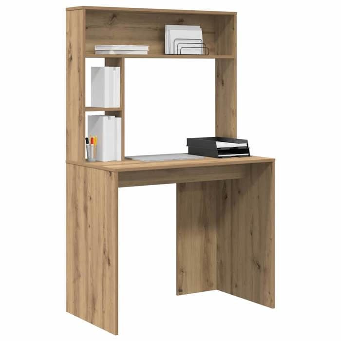 Bureau en bois dingénierie - CLARENCE - 91x50x149 cm - Chêne artisanal - 2 étagères - Usage intérieur