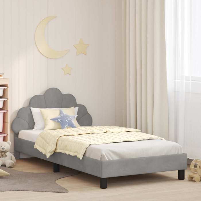 Structure de lit pour enfants - UU - Gris clair - Velours - 208x90x80 cm - 80x200 cm - Poids maximal 140 kg