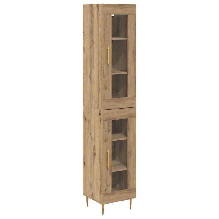 Haut armoire moderne - vidaXL - Chêne artisanal - 34 5x34x180 cm - 2 portes - Rangement spacieux - Pieds dorés