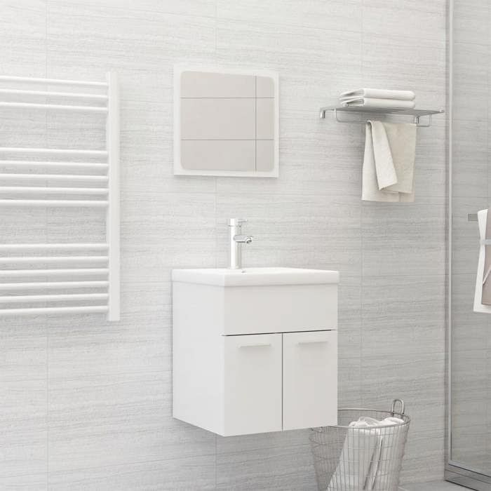 SALE 2026 Meuble de lavabo de salle de bain Blanc - Ensemble de meubles de salle de bain Blanc brillant Aggloméré PRO173872081