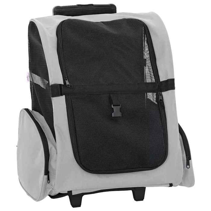 Gris Chariot pour animaux de compagnie 3 en 1 - CLOUD - Transporteur - Gris 48 x 32 x (57-106) cm Tissu Oxford A2818
