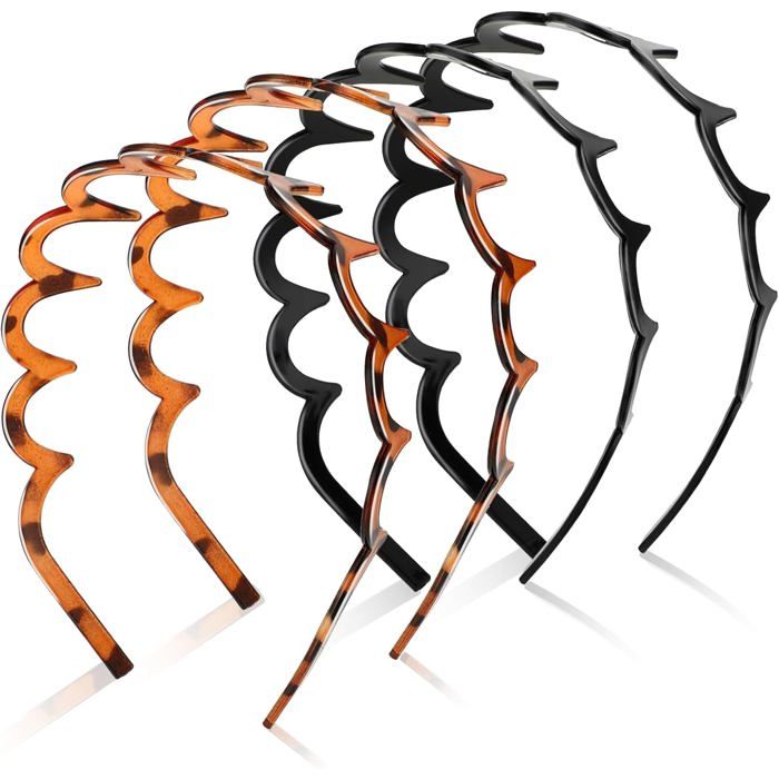 Lot de 4 Serre-Têtes Zig Zag Ondulés Antidérapants - Bandeaux Plastique Forme Vague pour Fitness Yoga Maquillage Coiffage Femme