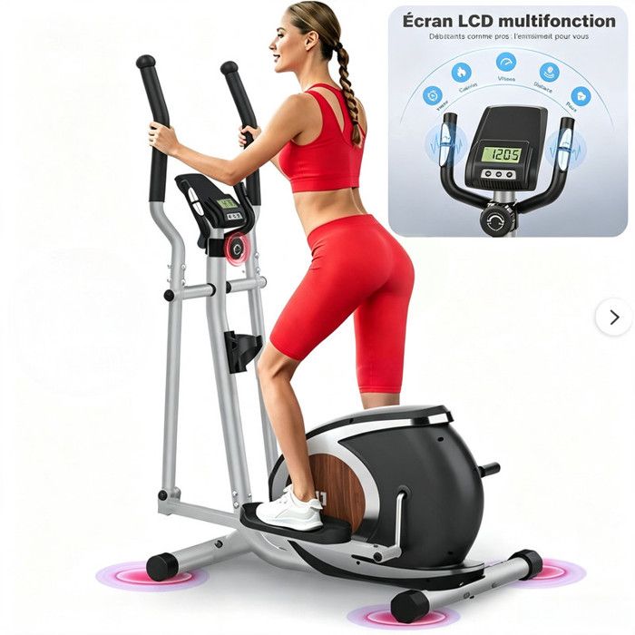 Vélo Elliptique dAppartement Fogwake-Écran LCD- 16 Niveaux de Résistance- Jusquà 120 kg -Bluetooth APP - 98 x 54 x 160 cm -Argenté