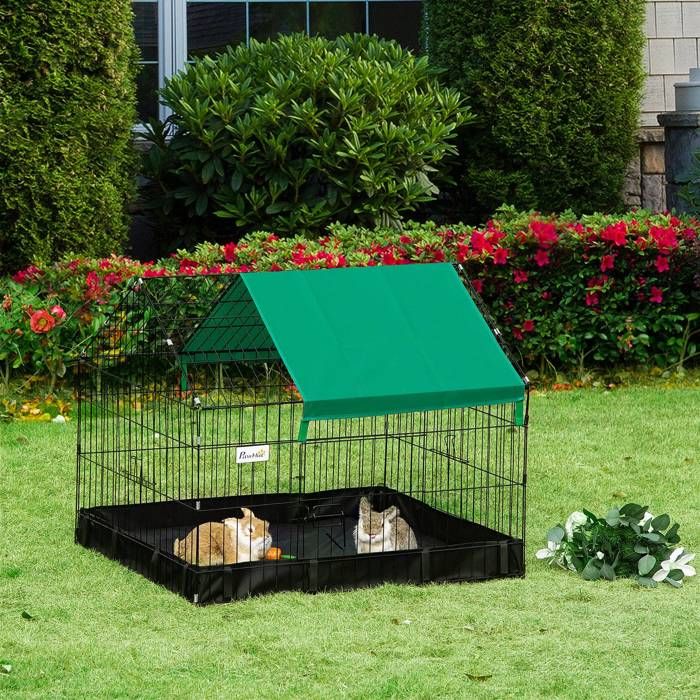 MOTHINESSTO1979-Cage enclos lapins petits animaux rongeurs Intérieur ou Extérieurs avec bache Protection Inclus - 90 x 75 x 75 cm