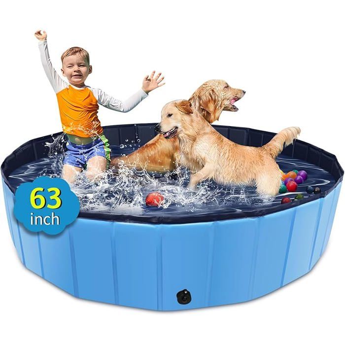 Piscine Pliable surdimensionnée en Dur Portable pour Chiens Chats et s Animaux domestiques Bleu 160cm