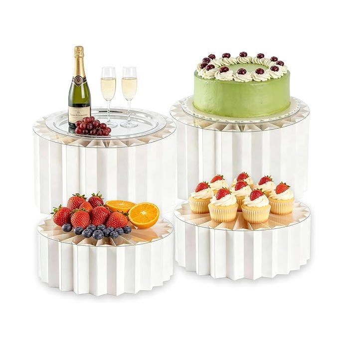 Lot de 4 Rehausseurs de Buffet 10cm 20cm Presentoir Aperitif Buffet Pliable Présentoirs à Gâteaux Pliables en Acrylique et SUPPORT
