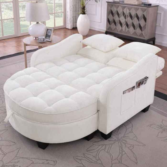 Canapé Convertible 2 en 1 avec Pouf Coffre Tissu Respirant Doux Bois dEucalyptus Durable Idéal Petit Salon Chambre Beige