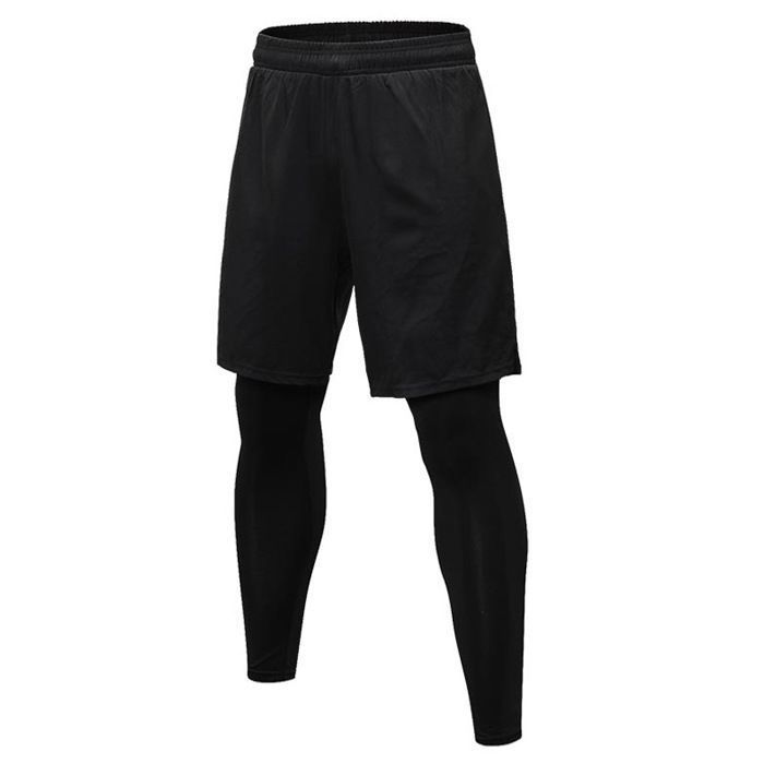 Leggings pour hommes imitant deux pièces de sport de fitness - BEARWIN - entraînement de course à pied Pantalon Dathletisme