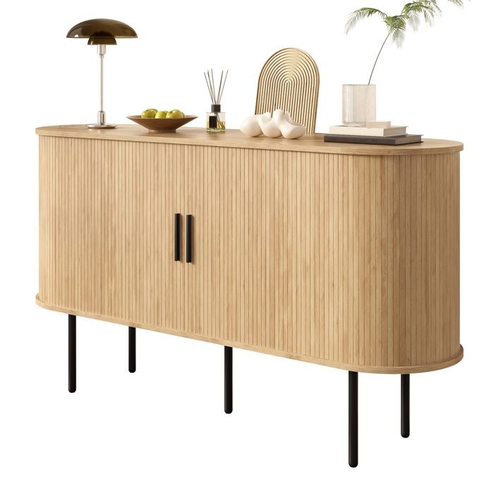 Buffet moderne MDF à portes à enrouleur Poignées aluminium pieds acier Rangement design pour salon et salle à manger