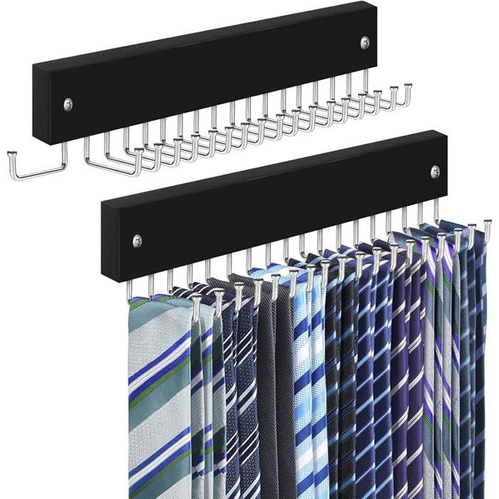 Lot de 2 porte cravates muraux antidérapants et rotatifs à 180 degrés pour homme avec 18 crochetsorganiseurs de pcard et 2