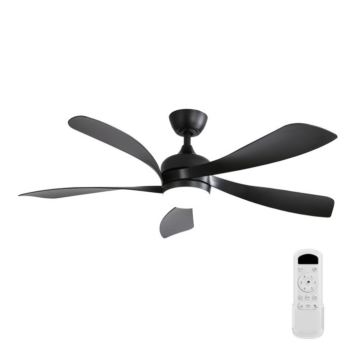 Ventilateur de Plafond - HIBA - 132 cm - LED 18W 3 couleurs dimmable - Moteur DC réversible été/hiver - 6 vitesses + télécommande