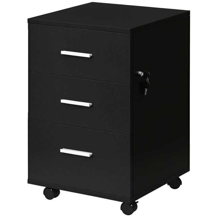 Caisson de Bureau Rangement Bureau sur Roulettes 3 Tiroirs Verrouillables 40 x 40 x 615 cm Noir