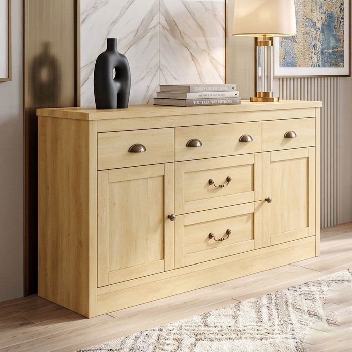 Buffet Bas de Cuisine - 100x40x80cm - Grand Espace de Rangement avec 5 Tiroirs & 2 Portes - Commode Vintage Rétro en Bois Massif