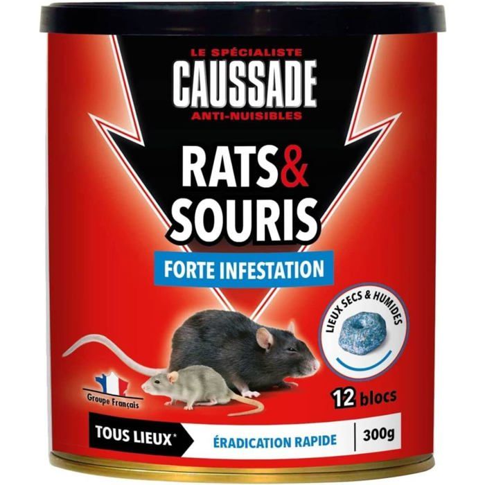 Anti-Rats & Souris - 12 Blocs Pâtes Flocoumafen - 300g  Efficacité Radicale - Tous lieux - Prêt à lEmploi - Une Ingestion Suffit