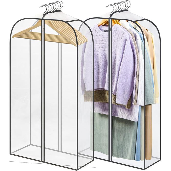 Housse de rangement vêtements transparente zip central 60x80 cm protection anti-poussière lot de 5