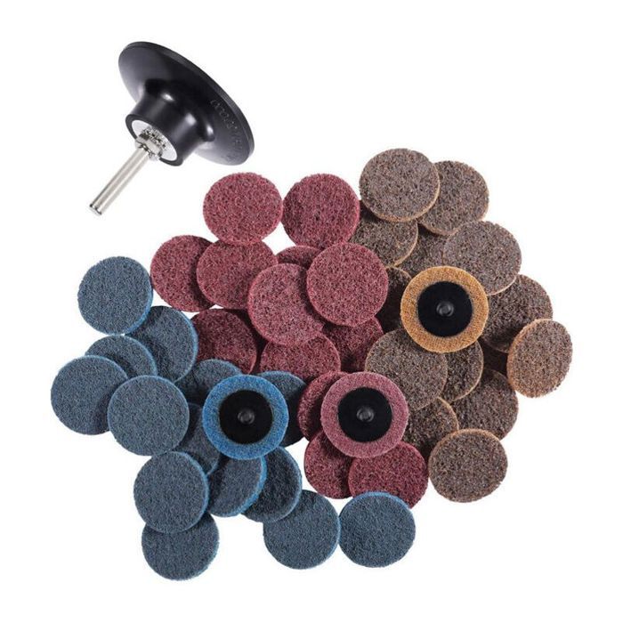46 disques abrasifs 2 pouces à changement rapide 1 support 1/4 disques de traitement de surface fin moyen grossier pour fin