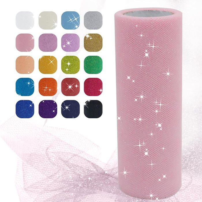 Tulle Rose 15cm x 22 8m Rouleau de Tulle Pailleté en Polyester Maille Tissu pour Tutu Jupe Deco 0.15 m x 22.8 m Rose