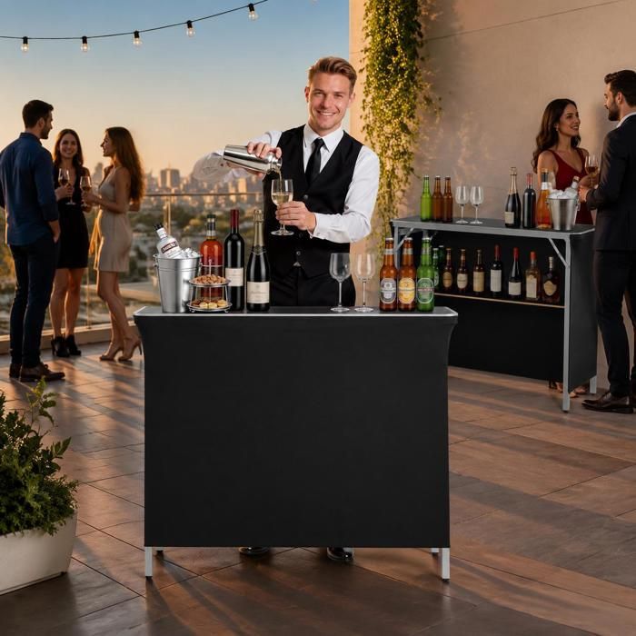 Comptoir Pliable avec Sac et Jupe Table de Bar 1100x385x885 mm pour Fêtes et Salons Cadre Aluminium