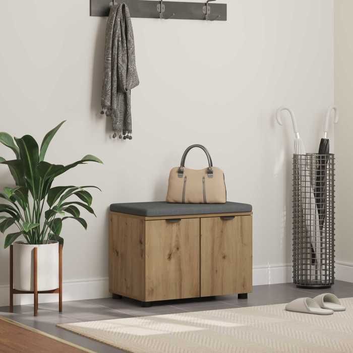 Moderne Banc à chaussures - 110 kg/siège - avec coussin - Chêne artisanal - 60x38x46 cm - Banc meuble à couloir @FR9977