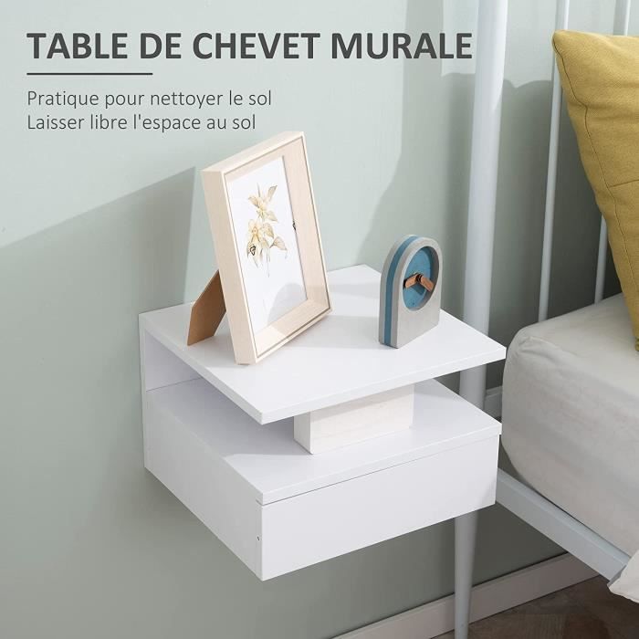 lot de 2 tables de chevet murales avec tiroir coulissant 40x31x27 cm blanc