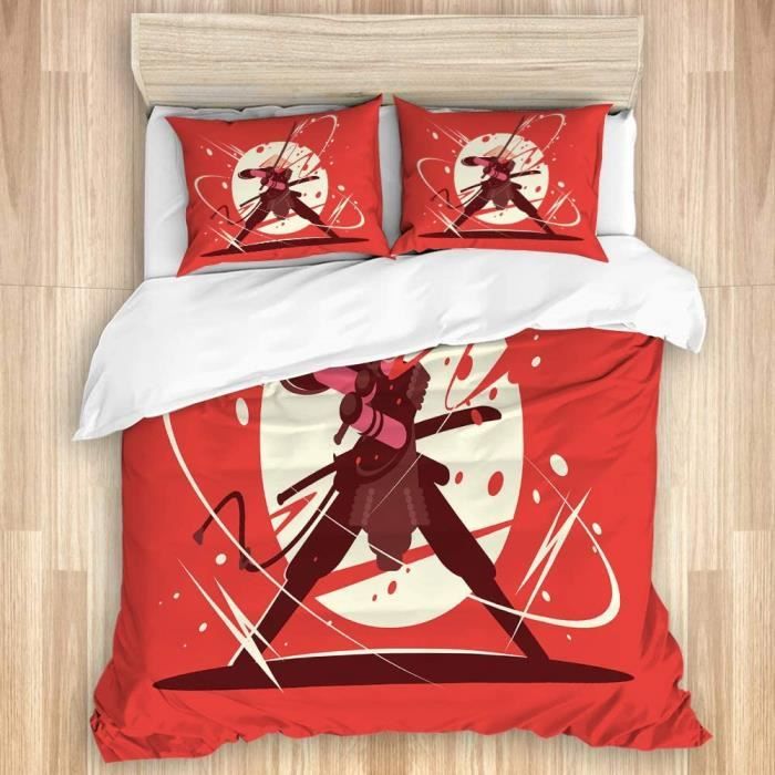 Parure De Lit 3 Pièces Pour Très Grand Lit Samouraï, Motif Dragon De L