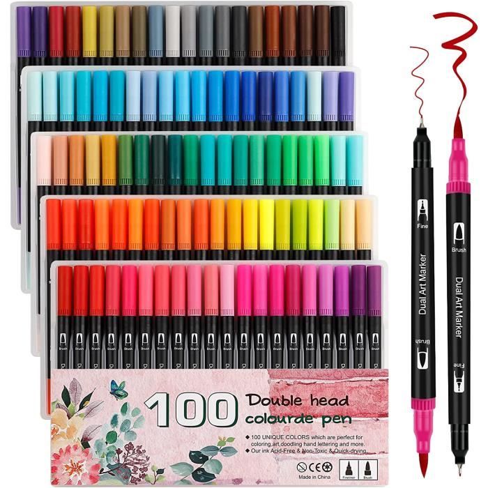 Feutres à Alcool ZENO 80 Couleurs - Double Pointe Pinceau Et Fine - Pour Coloriage Adulte, Dessin, Manga - Avec Trousse De Transport