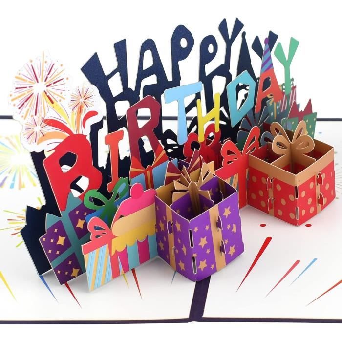 100 Cartes Pop Up 3D – Joyeux Anniversaire, Merci, Félicitations – Fait Main – Lot