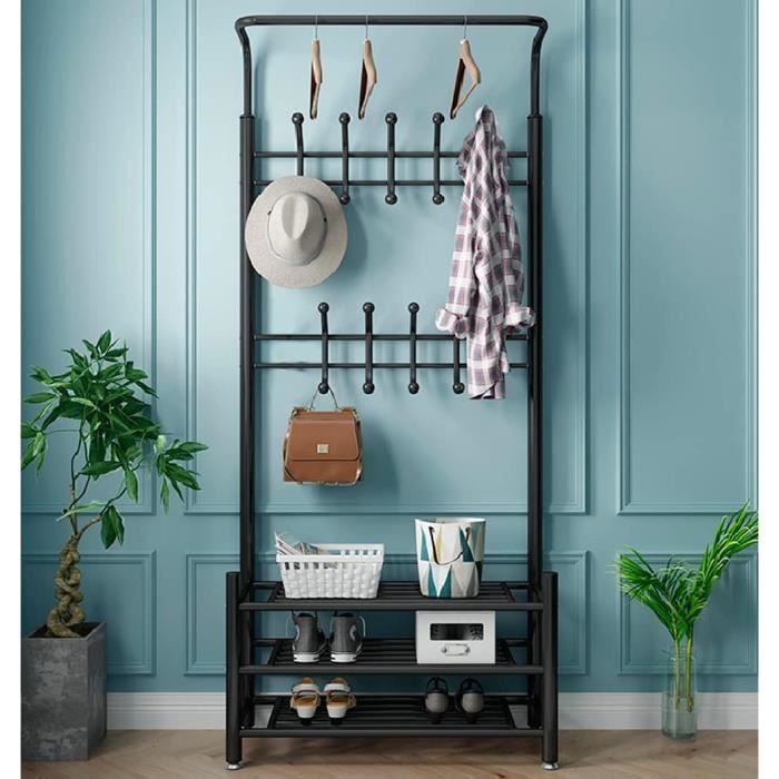 VASAGLE Porte-Manteau avec Étagère à Chaussures, Meuble d'Entrée avec Banc, 3-en-1, Cadre en Acier, 32 x 70 x 177 cm, Chêne et Crème - Maison VASAGLE Porte-Manteau avec Étagère à Chaussures, Meuble d'Entrée avec Banc, 3-en-1, Cadre en Acier, 32 x 70 x 177 cm, Chêne et Crème - Maison