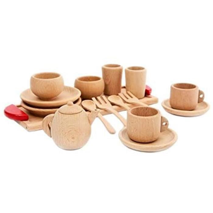 Service à Thé En Bois Pour Enfants Prmape - Jeu De Rôle Dinette, 12 Pièces, Cadeau Fille Garçon 3-7 Ans | Jouet Éducatif Et Ludique
