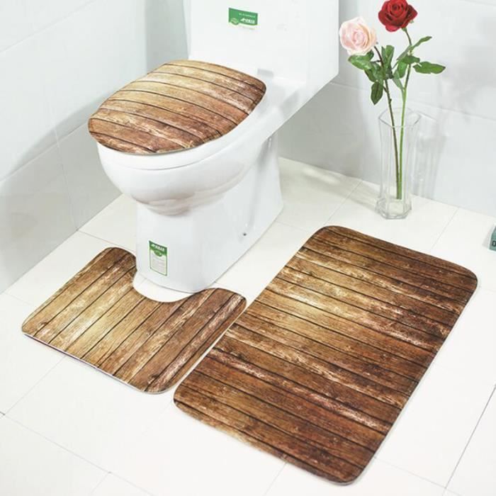 3 Pieces Marron planche toilettes decoration antiderapantes tapis U Forme Tapis de sol Couvercle des toilettes Tapis Cdiscount Maison