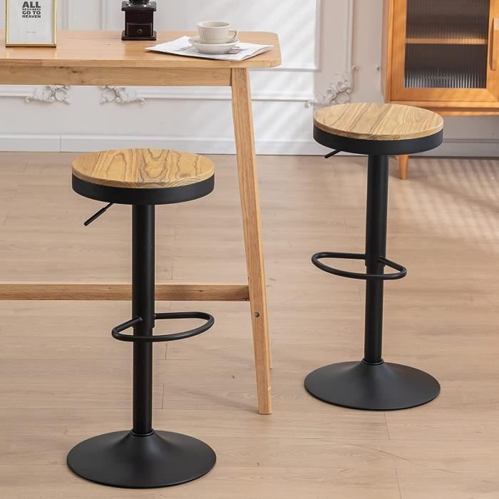 tabouret bar en bois hauteur réglable et pivotant à 360 degrés tabouret de cuisine avec siège rond en bois et cadre métallique[453]