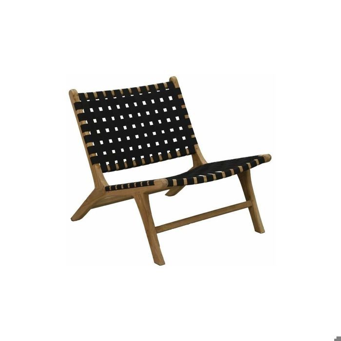 Fauteuil design en teck et nylon tressé noir Fauteuil design en teck et nylon tressé noir