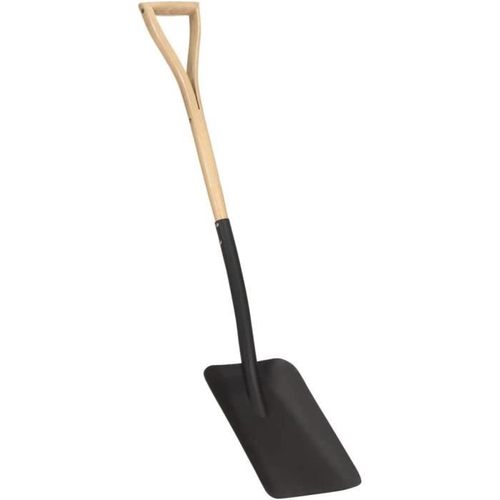 Pelle Terrassier Kibros - Manche Bois 110cm, Tête Acier Carrée - Outil Jardin Creusage, Tranche Racines - Fabriqué En France