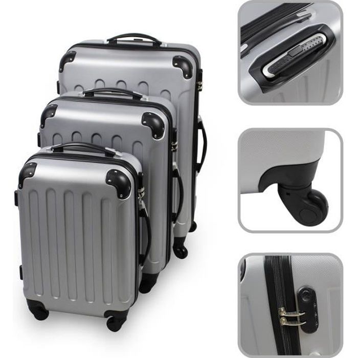 Lot De 3 Valises Rigides Easy Roll - Bagage De Voyage Argenté, Taille M (neuf, PROVITERA)